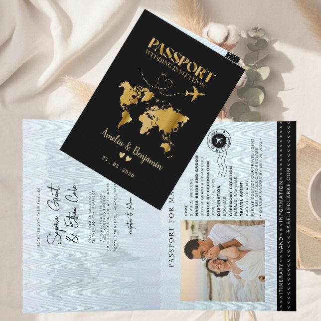 Convite de casamento de destino de passaporte em f (Criador carregado)