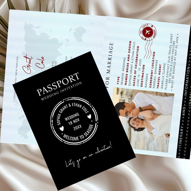Convite de casamento de destino de passaporte verm (Criador carregado)