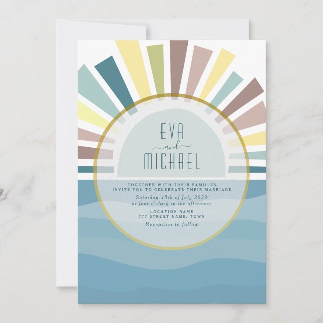 Convite de Casamento de Destino de Praia Vintage (Frente)