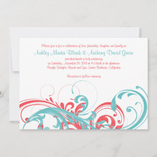 Convite De Casamento De Destino Floral De Aqua Cor
