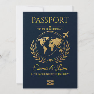 Convite de Casamento de Destino Passaporte Azul Ma