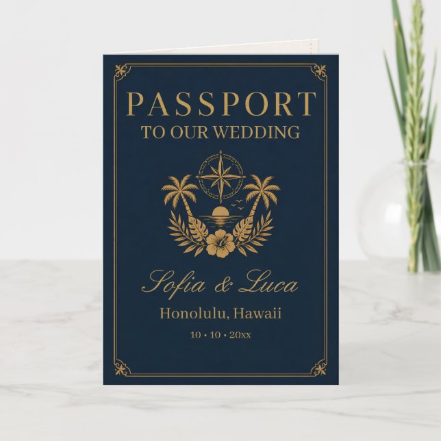 Convite de Casamento de Destino Passaporte Tropica (Frente)