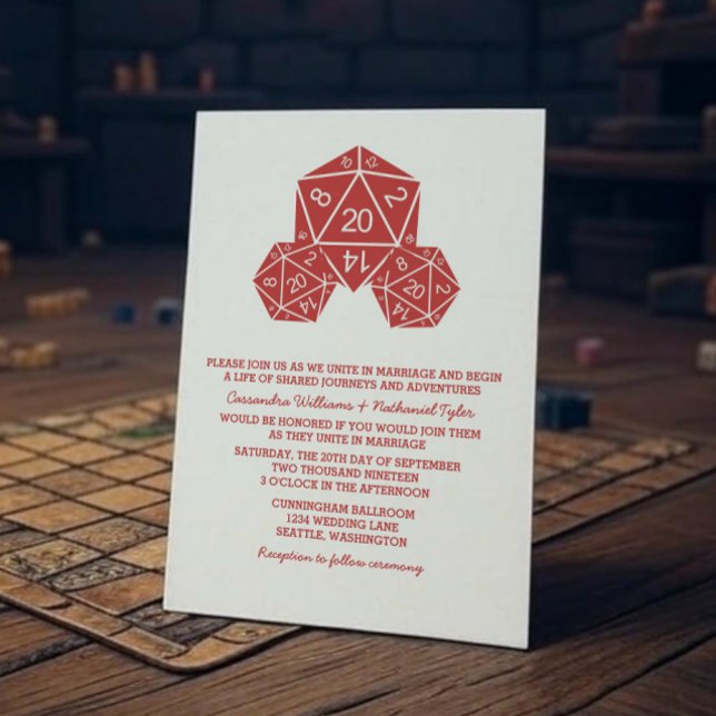 Convite de casamento de Dice D20 Vermelho (Red D20 Dice Wedding Invite)