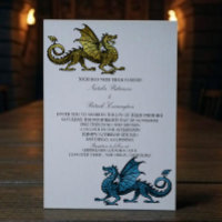 Convite de casamento de Dragão Azul Dourado