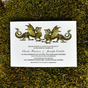 Convite de casamento de Dragão Elegante Dourado