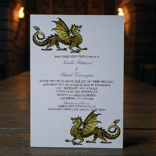 Convite de casamento de Dragão Medieval Dourado
