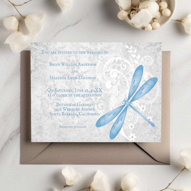 Convite De Casamento De Dragonfly Azul (Blue Dragonfly Wedding Invitation)