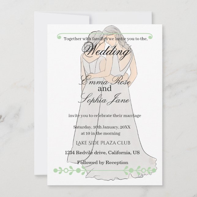 Convite de Casamento de Duas Noivas Elegante (Frente)