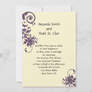 Convite De Casamento De Elementos Florais Roxos Vi