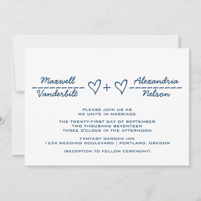 Convite de casamento de Equação Coração Azul (Frente)