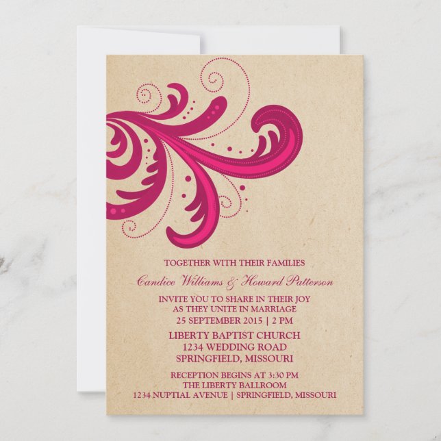 Convite de casamento de espiral de Na moda rosa (Frente)