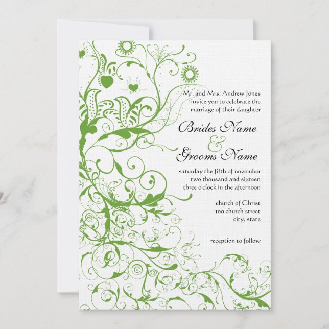 Convite de casamento de espiral verde para aves pr (Frente)
