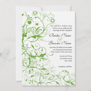 Convite de casamento de espiral verde para aves pr