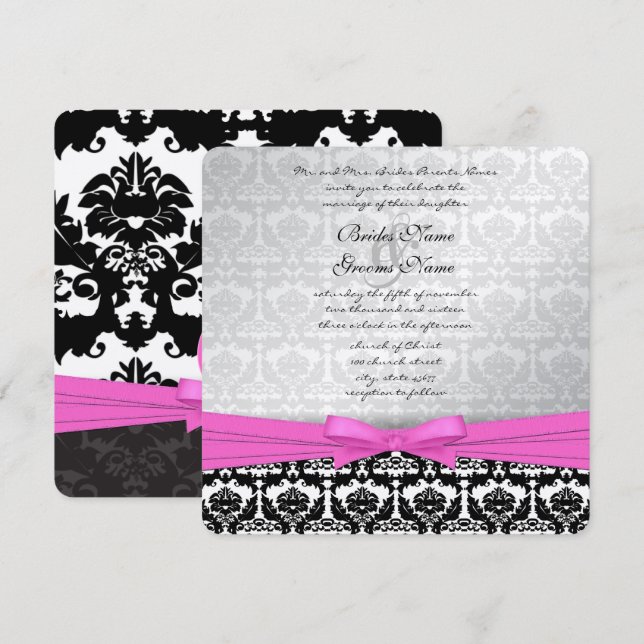 Convite de casamento de espirros de prata rosa e p (Frente/Verso)