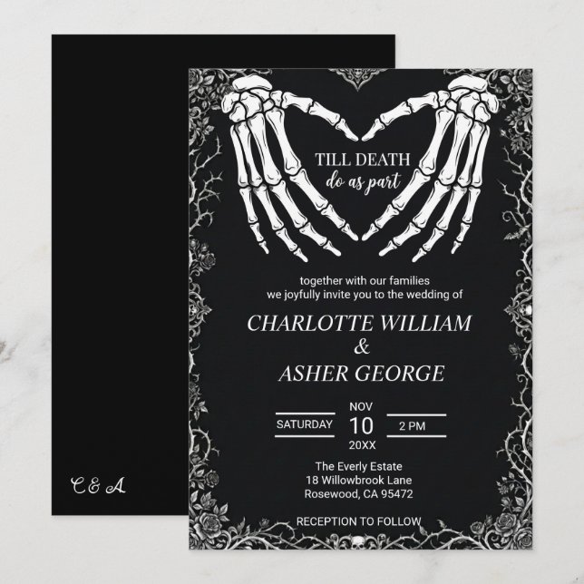 Convite de Casamento de Esqueleto Até que a Morte  (Frente/Verso)