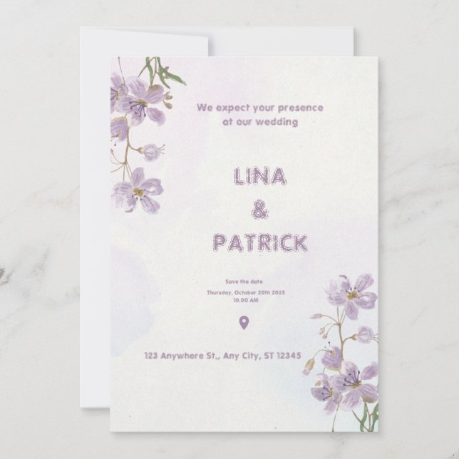 Convite De Casamento De Estilo De Aquarela Floral  (Frente)