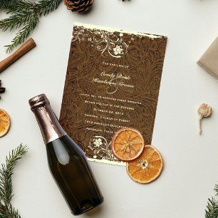 Convite De Casamento De Estilo De Couro Arrefecido