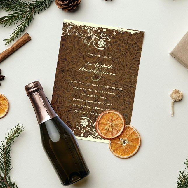 Convite De Casamento De Estilo De Couro Arrefecido (Criador carregado)