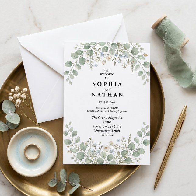 Convite de Casamento de Eucalipto Botânico Elegant (Criador carregado)