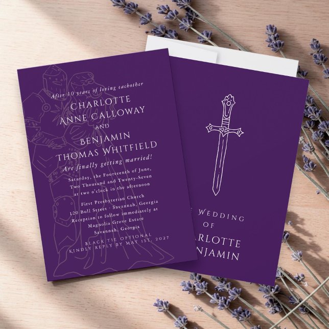 Convite de Casamento de Fantasia Medieval | Roxo R (Criador carregado)