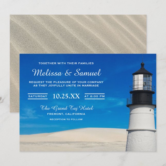 Convite de casamento de Farol Cênico de Areia Bran (Frente/Verso)