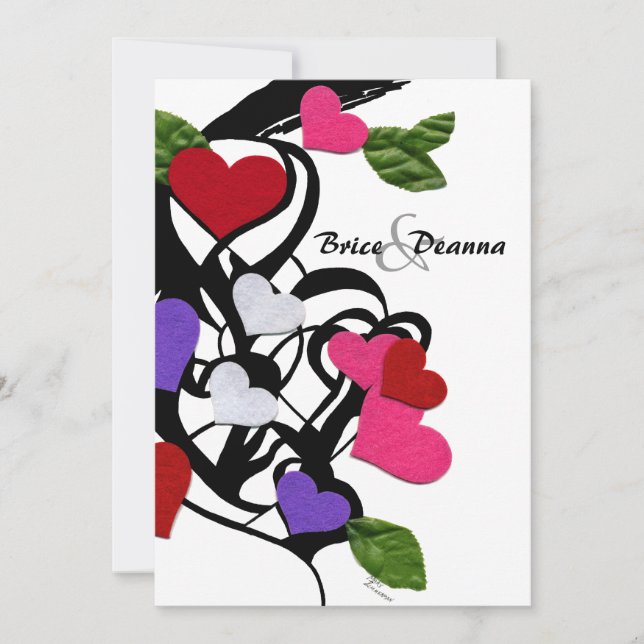 Convite de Casamento de Feltro Coração (Frente)