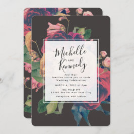 Convite De Casamento De Fete Botânico Rosa Escuro
