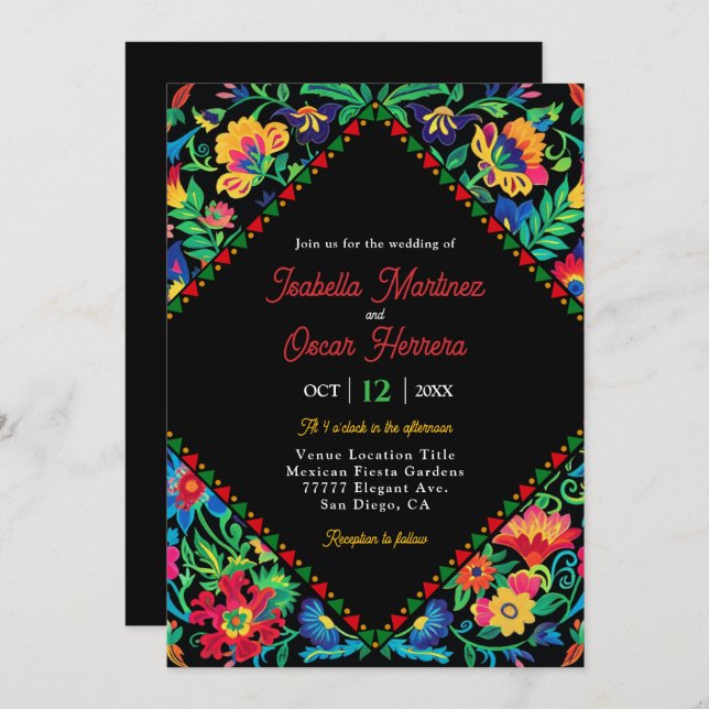 Convite de casamento de fiesta colorida mexicana (Frente/Verso)