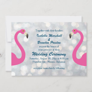 Convite De Casamento De Flamingo Silver Sparkly
