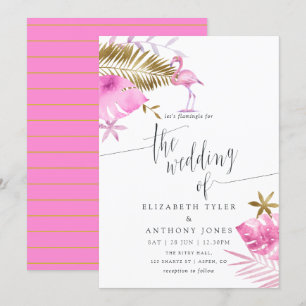 Convite de Casamento de Flamingo Tropical Rosa e D