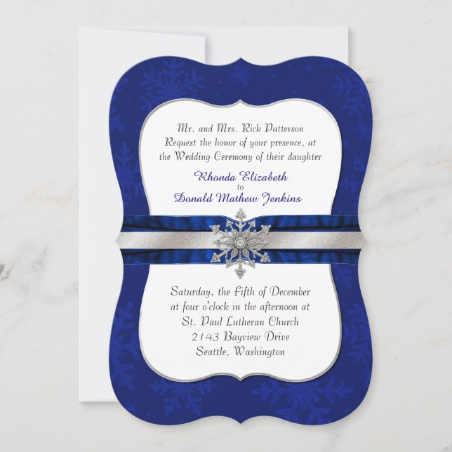 Convite De Casamento De Floco De Neve, Chic Blue J (Frente)