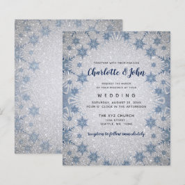 Convite de Casamento de Flocos de Neve Azuis de Gl