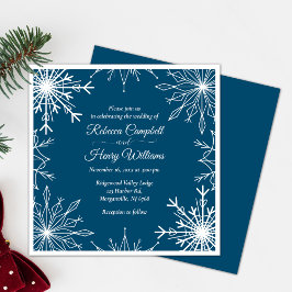 Convite De Casamento De Flocos De Neve Azul Elegan