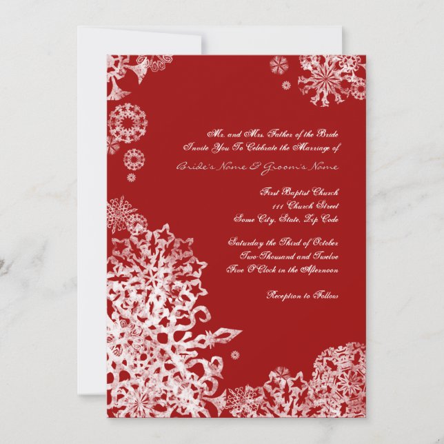 Convite de Casamento de Flocos de Neve Brancos e V (Frente)