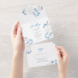 Convite De Casamento De Flor Azul De Aquarela