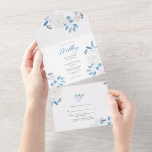 Convite De Casamento De Flor Azul De Aquarela