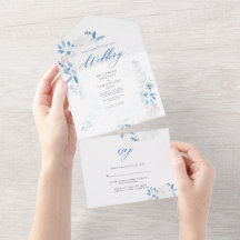 Convite De Casamento De Flor Azul De Aquarela