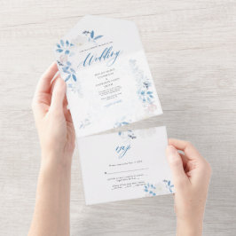 Convite De Casamento De Flor Azul De Aquarela