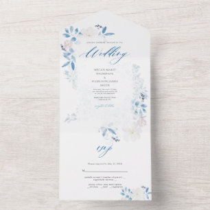 Convite De Casamento De Flor Azul De Aquarela