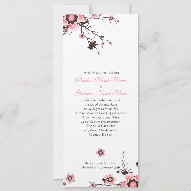 Convite de casamento de Flor de Cereja Rosa e Cast (Frente)