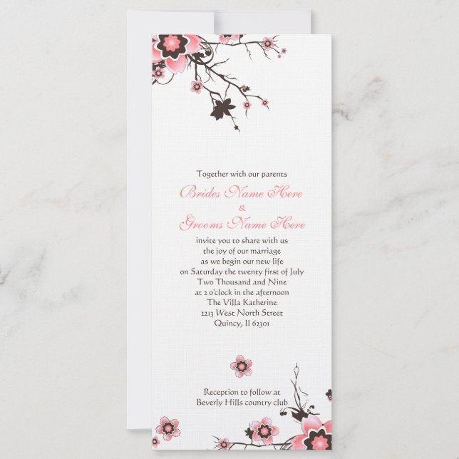 Convite de casamento de Flor de Cereja Rosa e Cast (Frente)