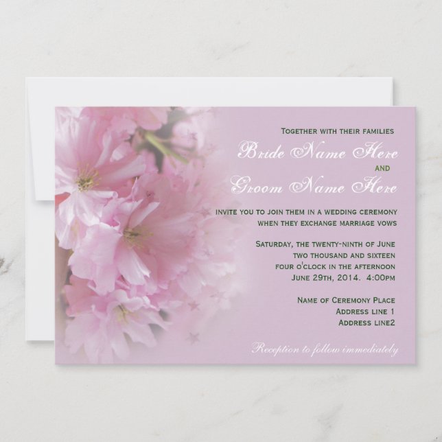 Convite de casamento de flor de cerejeira rosa sua (Frente)