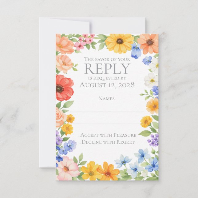 Convite de Casamento de Flor de Jardim com Aquarel (Frente)