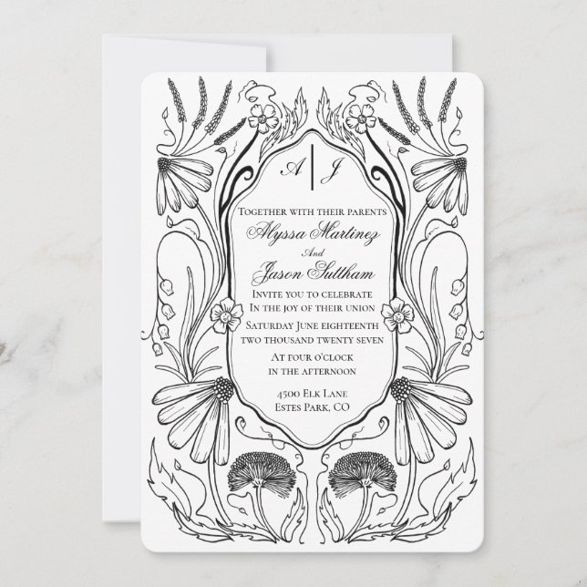Convite de Casamento de Flor Silvestre Atemporal (Frente)