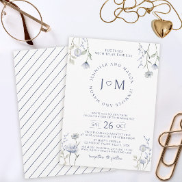 Convite de casamento de flor silvestre azul