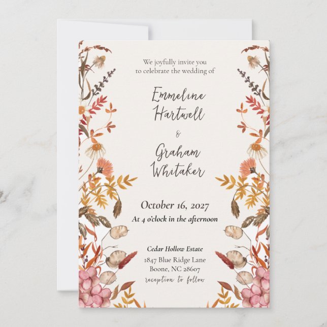Convite de Casamento de Flor Silvestre de Prado de (Frente)