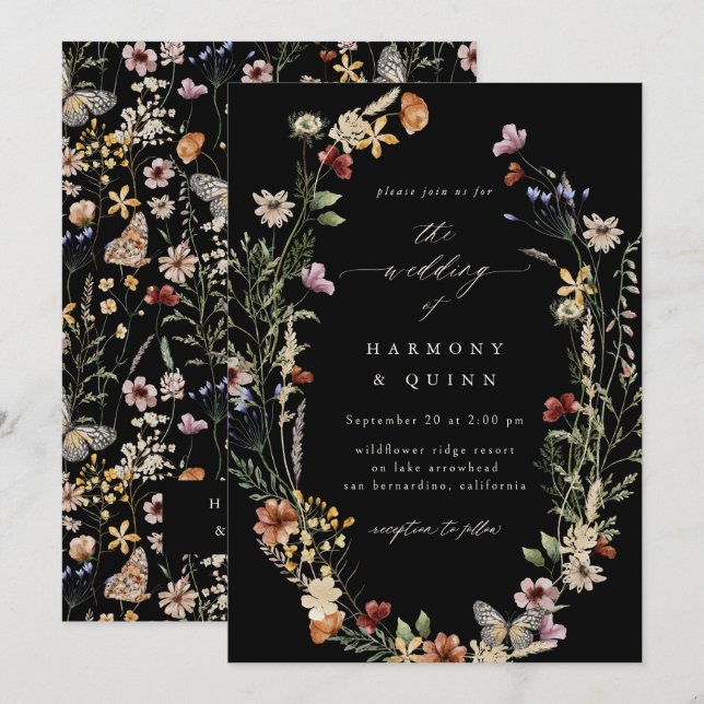 Convite de Casamento de Flor Silvestre Seca Boho (Frente/Verso)