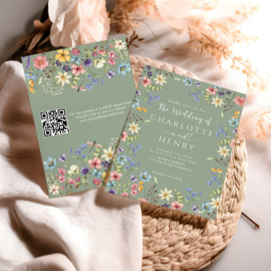 Convite de Casamento de Flor Silvestre Verde Sage