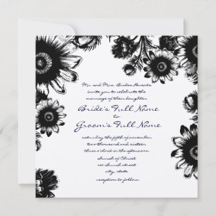 Convite de Casamento de Flor Vintage Preto