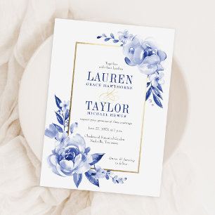 Convite De Casamento De Flores De Água Azul
